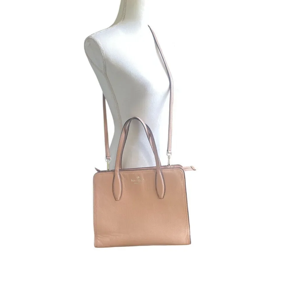 Kate Spade Pebbled Leather Rowe Medium Top Zip Satchel Warm Beige